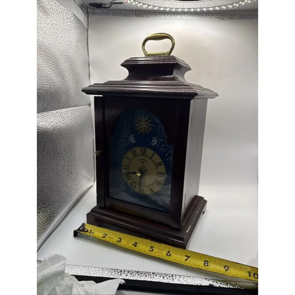 Vintage Kensington Wood Mantel Chime Clock Celestial Style Works *